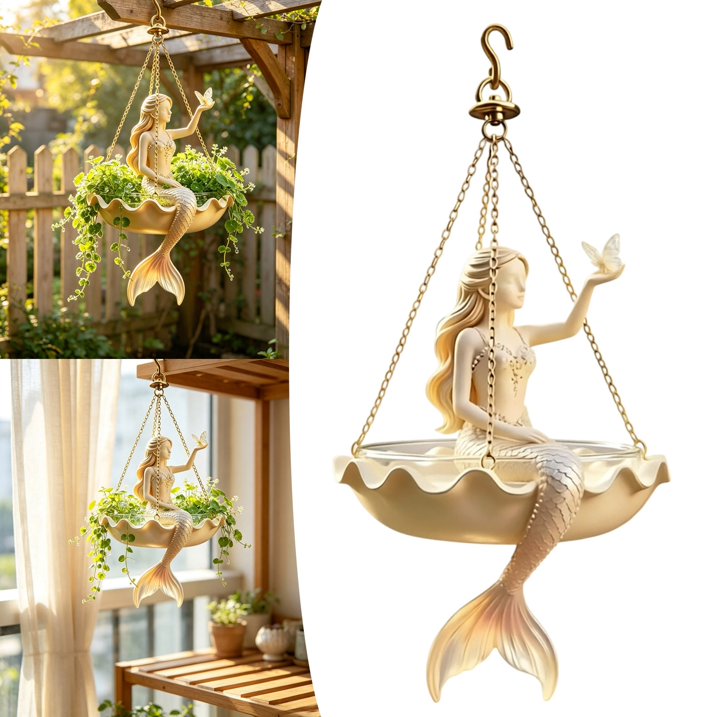 🧜‍♀️ A Mermaid in Your Garden — Hand-Painted Hanging Planter with Coastal Charm