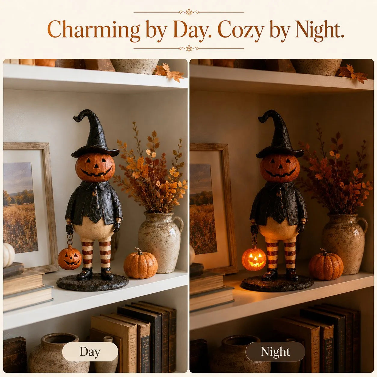 🔥HOT SALE 50% OFF🎃Halloween Pumpkin Head Figurine with Lighted Handheld Pumpkin Lantern