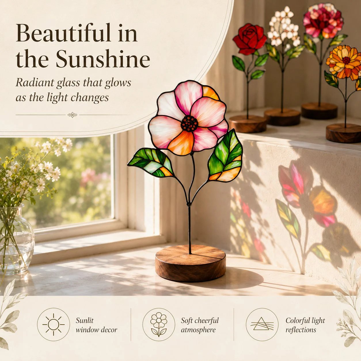 Handmade Stained Glass Flower Freestanding Window Decor