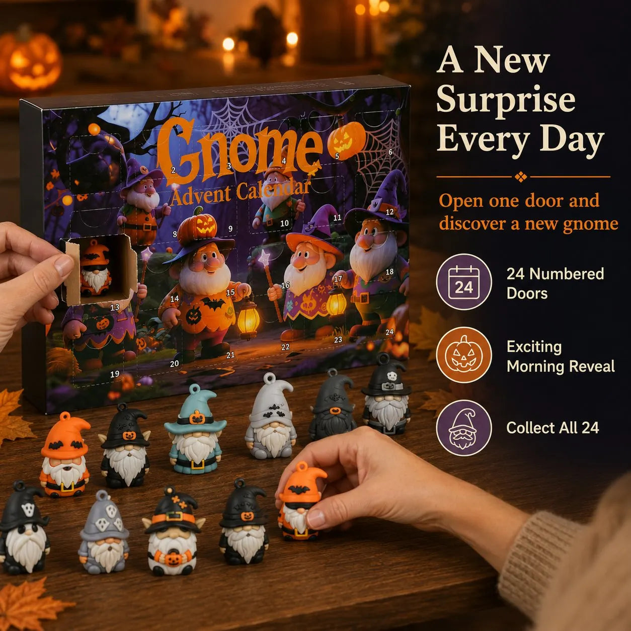 🎁24 unique mini gnomes to collect🎃24 Days of Halloween Gnome Surprise Figures Advent Calendar Box