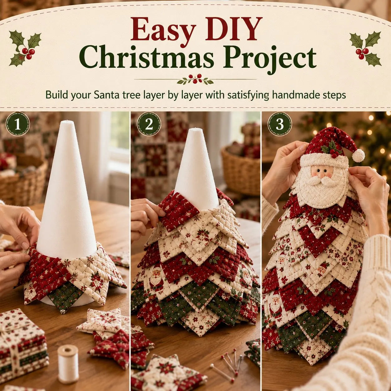 🎄🎅DIY Quilted Santa Christmas Tree Kit🎁