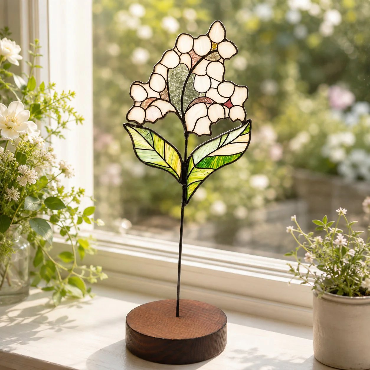 Handmade Stained Glass Flower Freestanding Window Decor