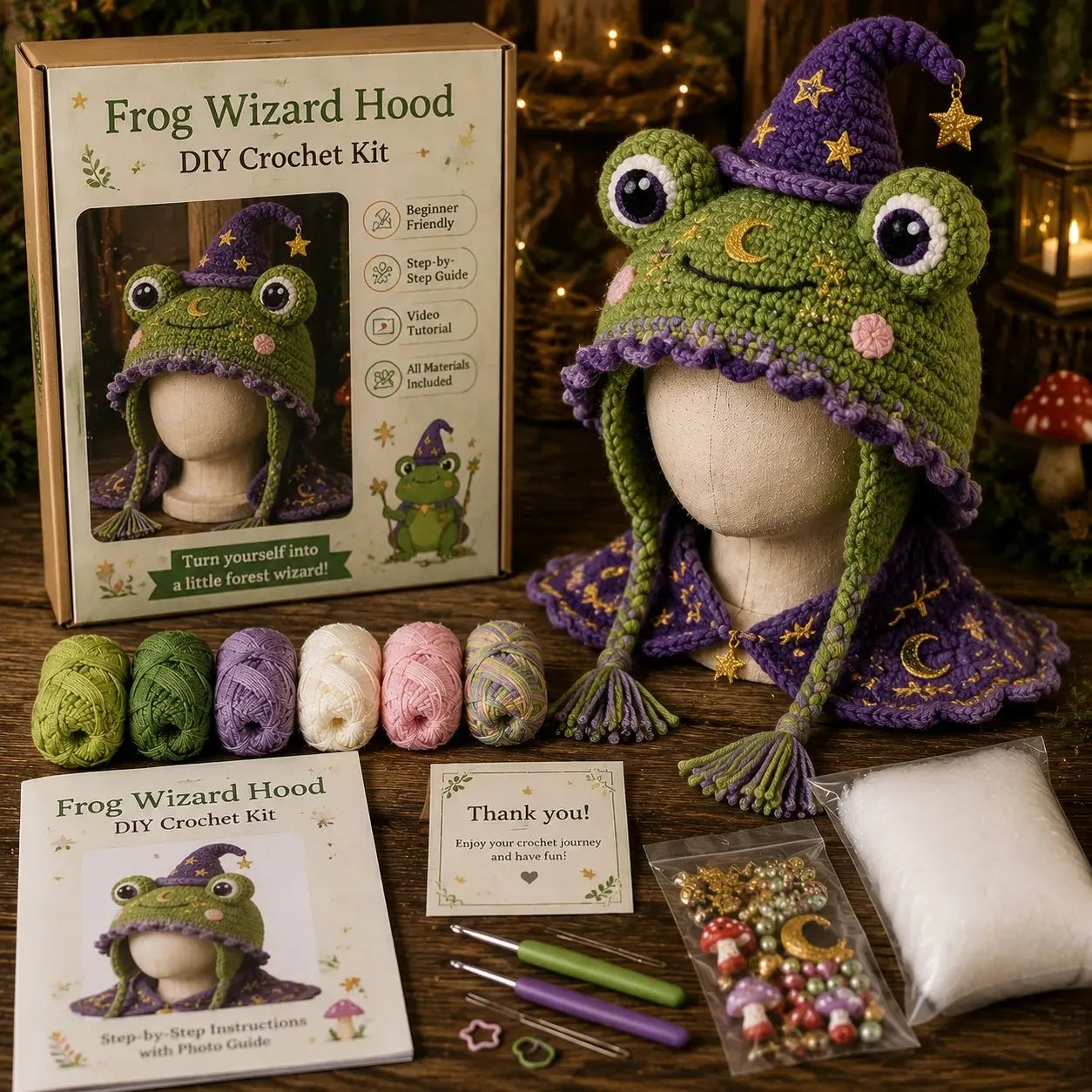 ❤️✨ Cute Animal Crochet Kit for Beginners | Handmade Winter Hat Craft Kit | Complete Amigurumi Crochet Set🧶🎭✨