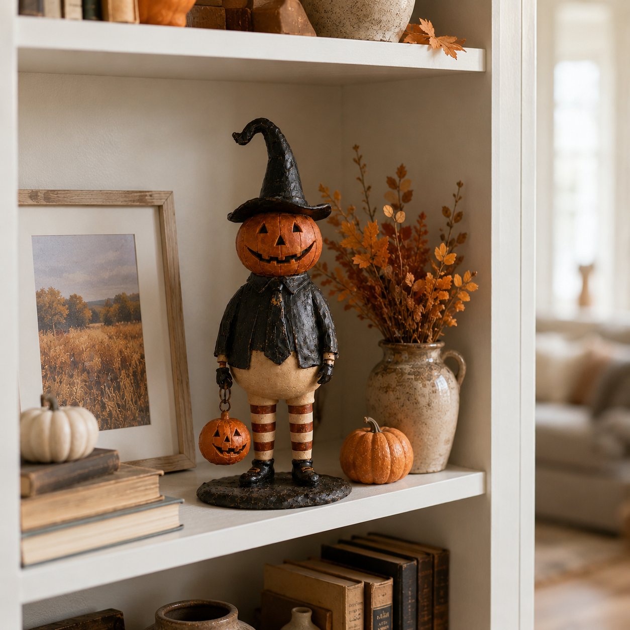 🔥HOT SALE 50% OFF🎃Halloween Pumpkin Head Figurine with Lighted Handheld Pumpkin Lantern