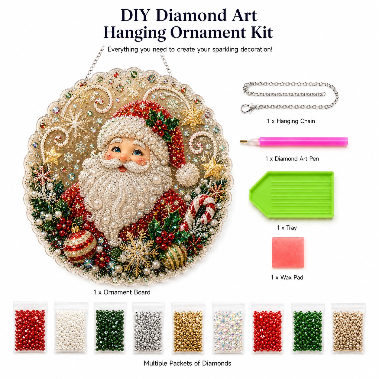 🎄Christmas Pearl Diamond Art Hanging Ornament Kit | Luxury Flocked Canvas with Scratch-Resistant Non-Fading Pearl Beads DIY Handmade Holiday Hanging Decor 🎅💎
