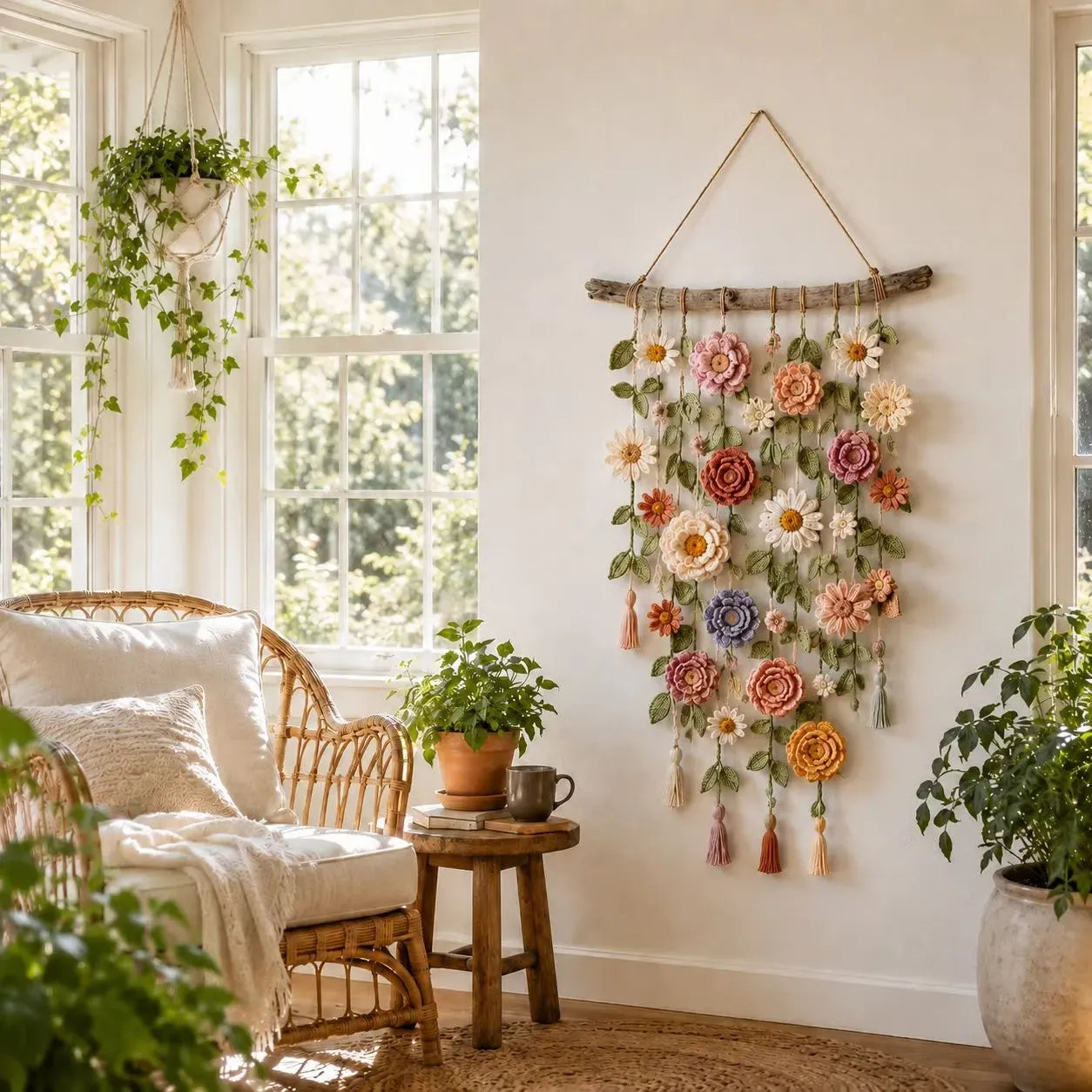 🌸HandMade Boho Crochet Flower Wall Hanging Decor