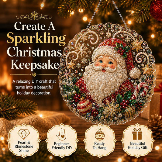 🎄Christmas Pearl Diamond Art Hanging Ornament Kit | Luxury Flocked Canvas with Scratch-Resistant Non-Fading Pearl Beads DIY Handmade Holiday Hanging Decor 🎅💎