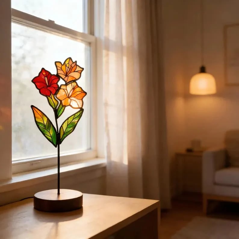Handmade Stained Glass Flower Freestanding Window Decor
