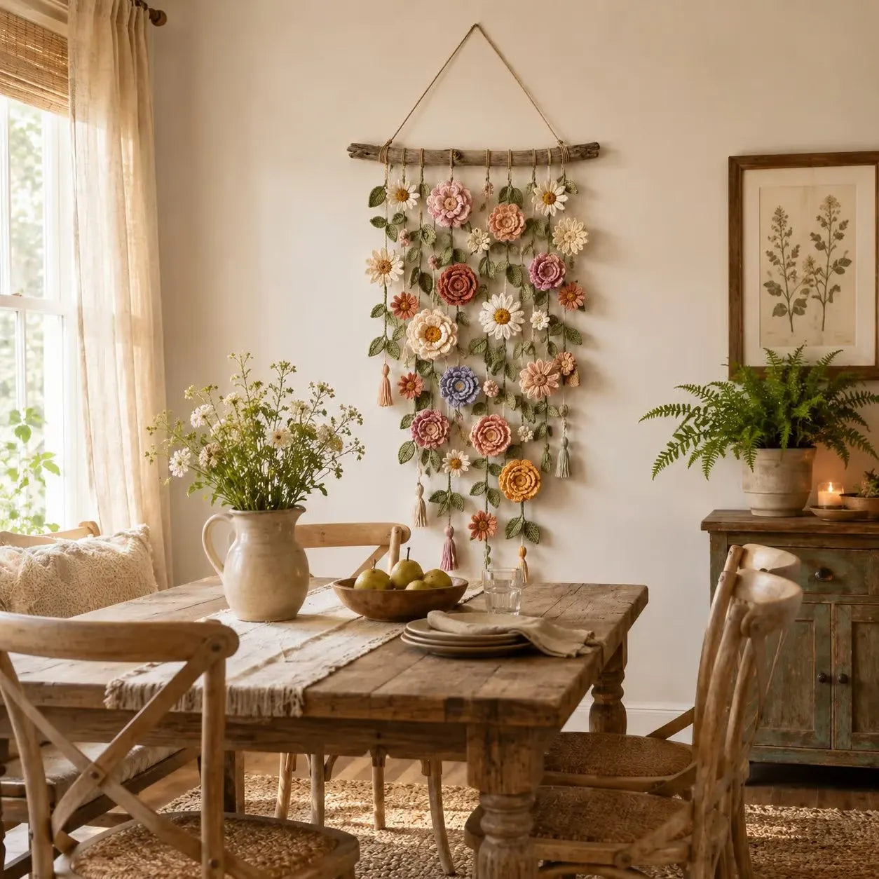 🌸HandMade Boho Crochet Flower Wall Hanging Decor