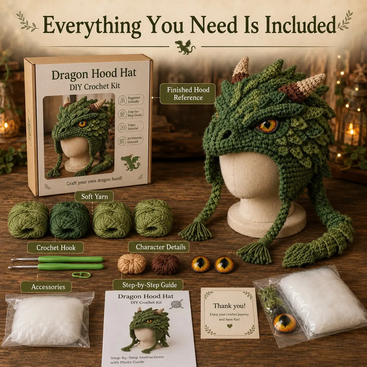 ❤️✨ Cute Animal Crochet Kit for Beginners | Handmade Winter Hat Craft Kit | Complete Amigurumi Crochet Set🧶🎭✨