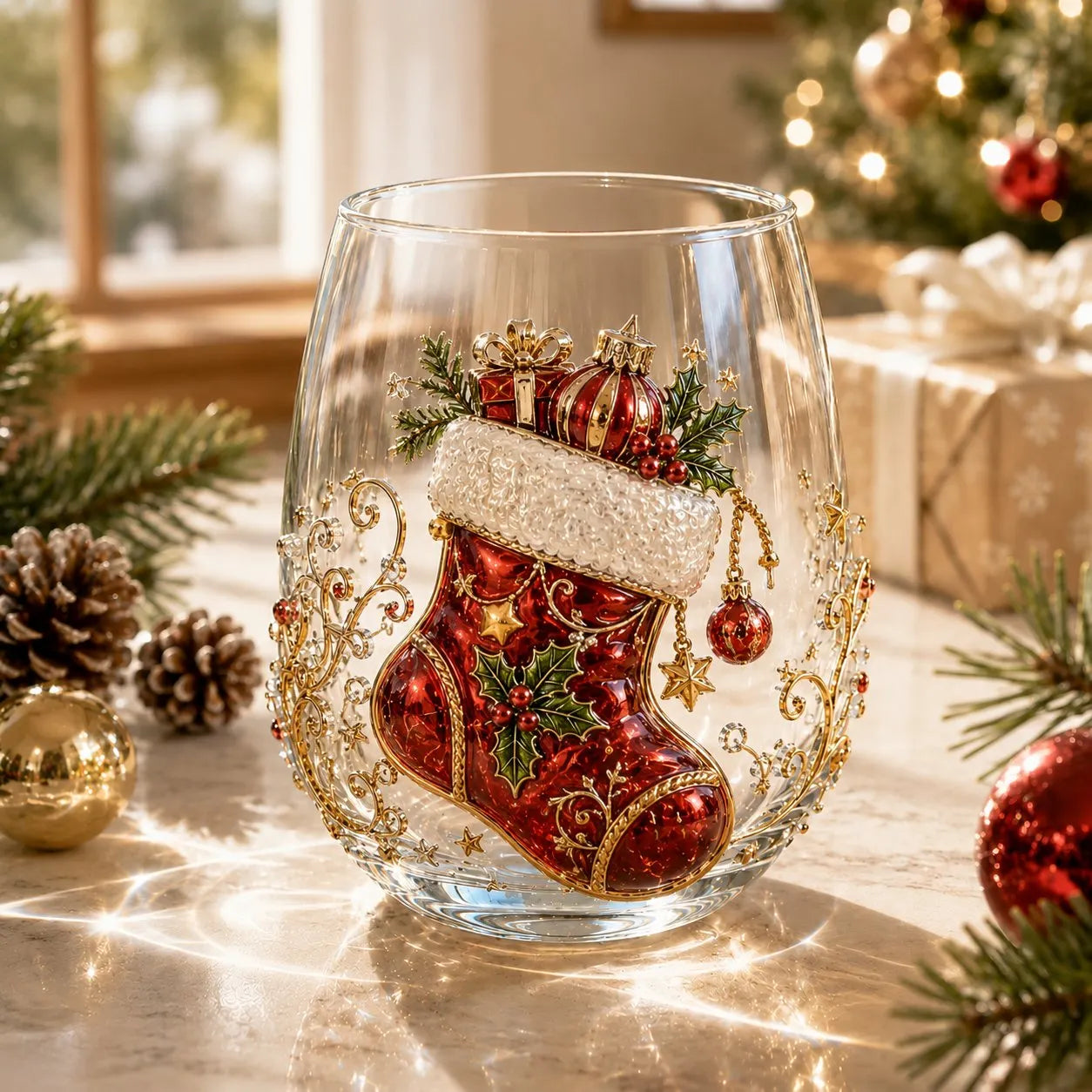 🎅🎄 3D Christmas Glass Art Cup | Luxury Raised Holiday Glassware for Drinks, Decor & Christmas Gifts 🎁
