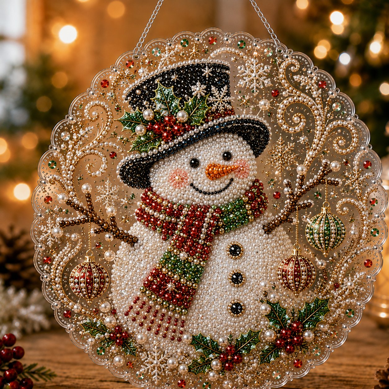🎄Christmas Pearl Diamond Art Hanging Ornament Kit | Luxury Flocked Canvas with Scratch-Resistant Non-Fading Pearl Beads DIY Handmade Holiday Hanging Decor 🎅💎