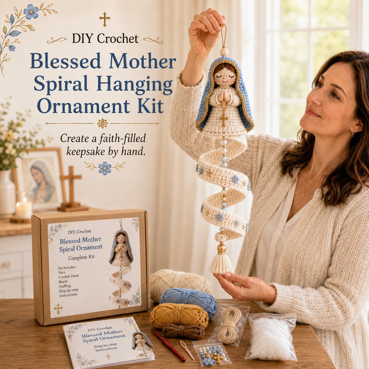 🔥 LAST DAY: 50% OFF – ✨ DIY crochet kit for a spiral Madonna pendant – create your own heavenly keepsake 🙏🧶