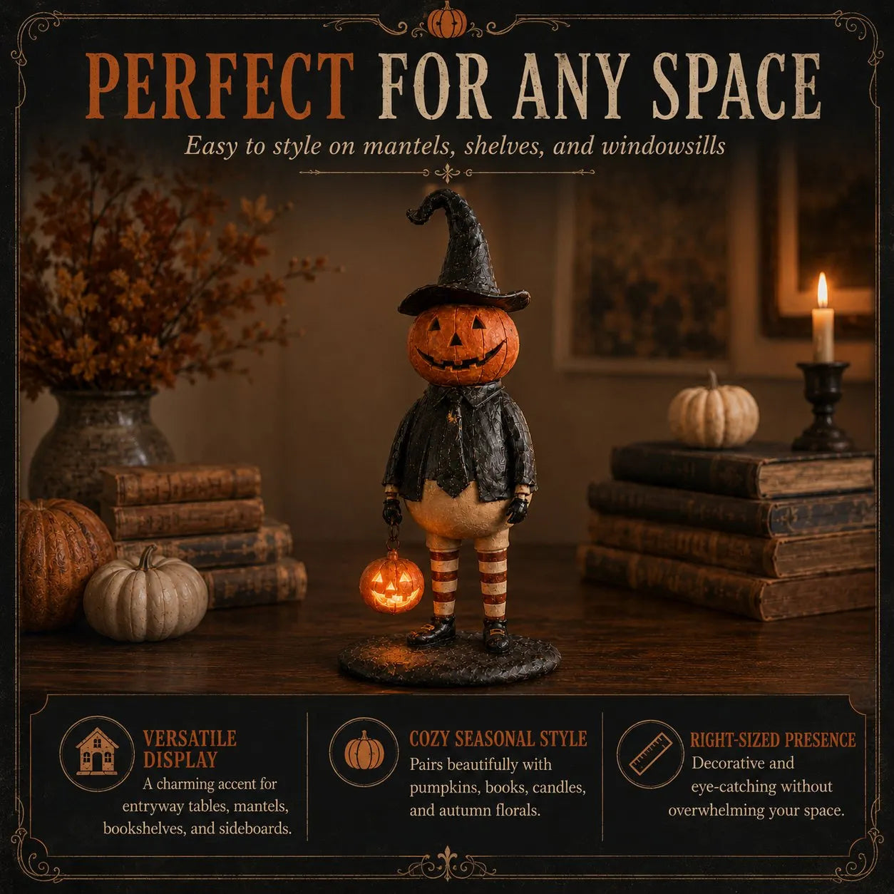 🔥HOT SALE 50% OFF🎃Halloween Pumpkin Head Figurine with Lighted Handheld Pumpkin Lantern
