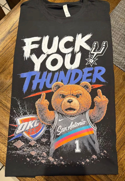 San Antonio “F*ck You Thunder” Funny Bear Vintage Basketball T-Shirt