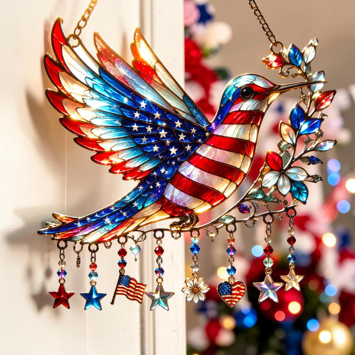 🐦Patriotic Hummingbird   - Suncatcher With Charm - 250th Anniversary Gift